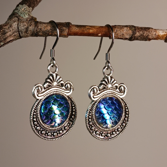 Hand Crafted Jewelry - Handmade Silver and Blue Green Dangle Earrings